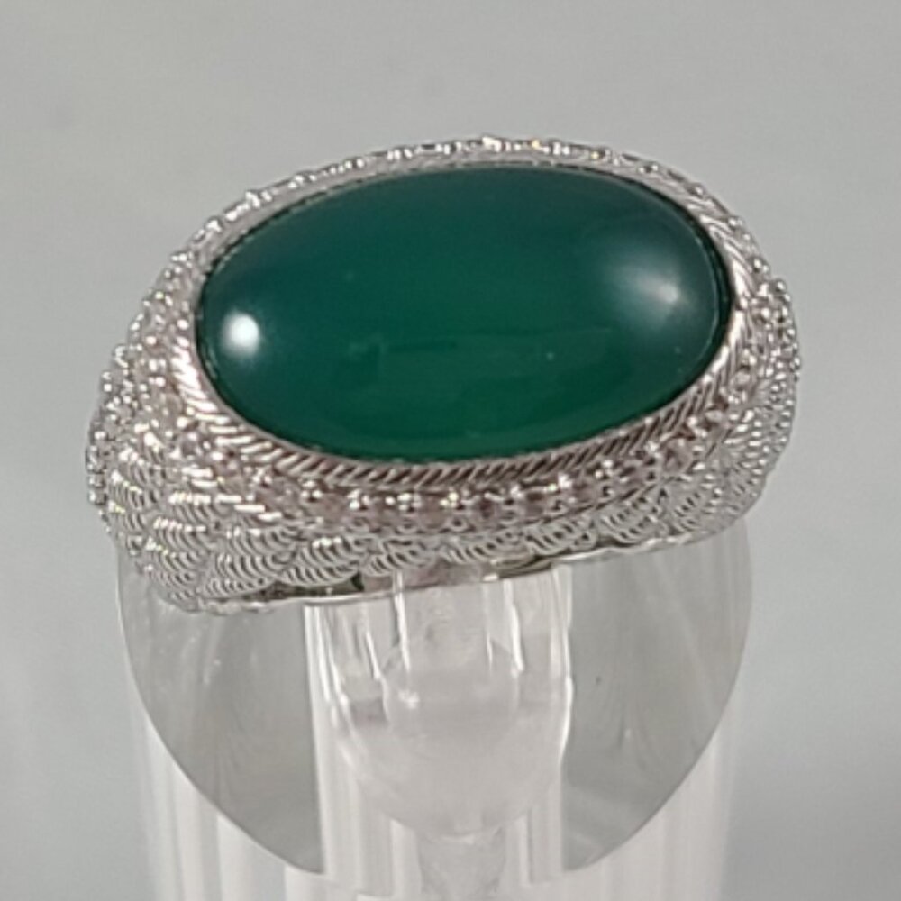Judith Ripka Green Gemstone 925 SS / CZ Statement Ring Sz 8